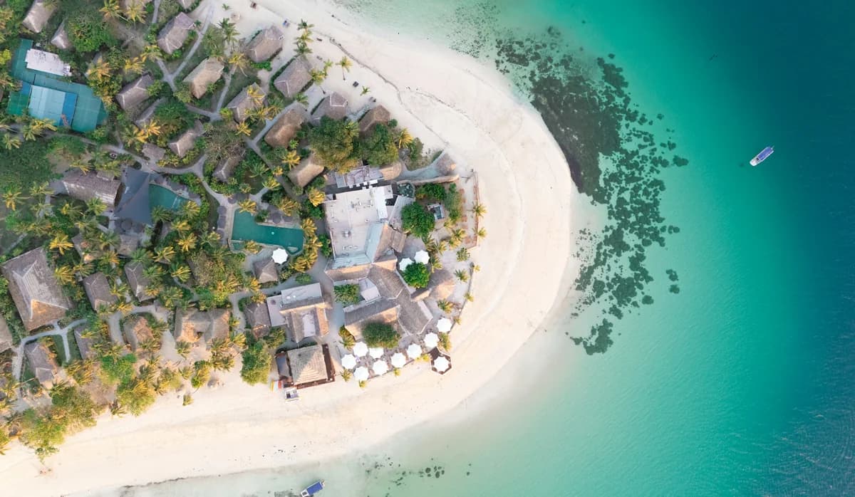 A Mamanuca Islands resort and lagoon seen from above